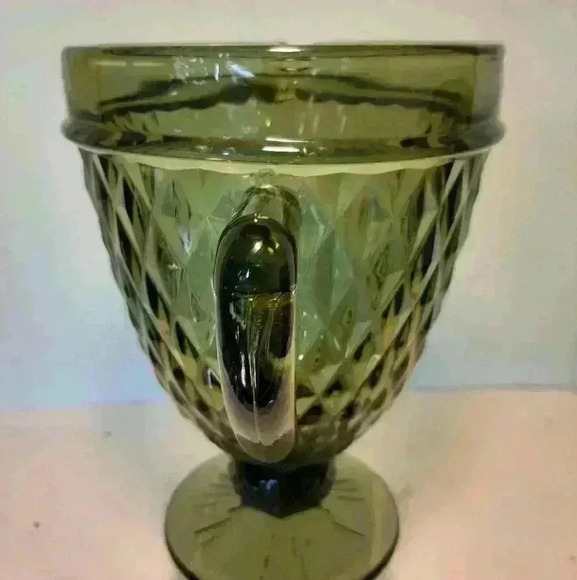 Diamond Point Art Deco Avocado Pressed Glass Pedestal Pitcher. Vintage inspired. - Picture 5 of 6